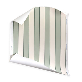 Florence Eucalyptus fabric with bold green stripes and scalloped detail, perfect for Pepper Home custom curtains.