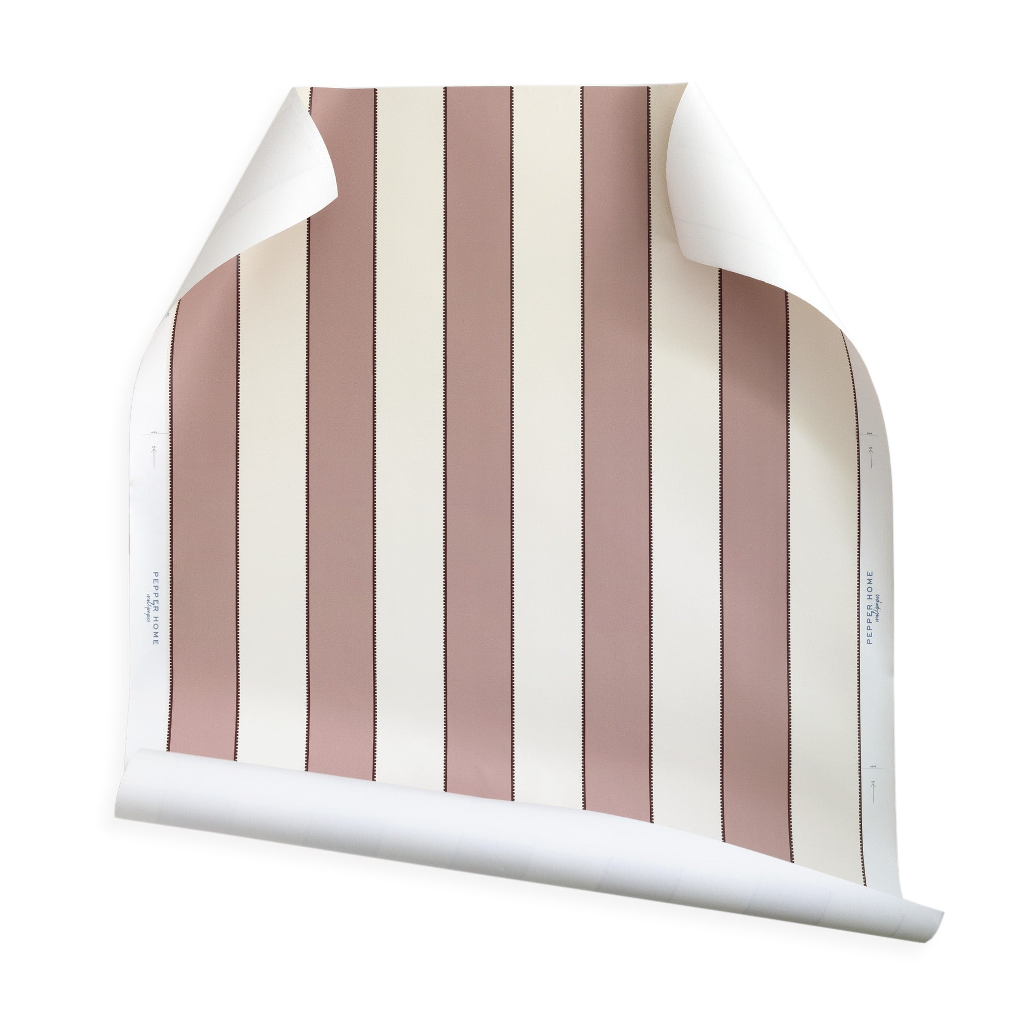 Florence Rosewood wallpaper with bold stripes and scalloped edges, custom design by Pepper Home.
