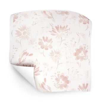 Blake Rose floral print wallpaper with delicate pink flowers on soft pink backdrop by Pepper Home, custom made-to-order option.