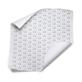 Serena Sky wallpaper featuring blue and burgundy coastal hand-painted motifs, perfect for custom decor by Pepper Home.