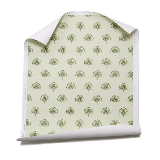 Penelope Pistachio wallpaper with scalloped floral motifs in fresh green, perfect for custom home decor by Pepper Home.