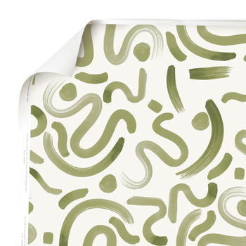 Hockney Moss hand-painted print with bold abstract lines in soothing green, perfect for custom Pepper Home decor.
