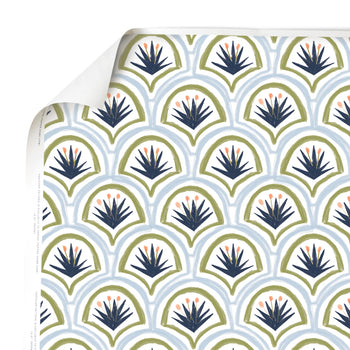 Corner close-up of Art Deco Palm Pattern Printed Wallpaper