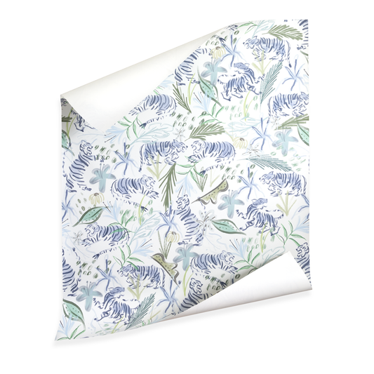 Frida Green wallpaper with playful tigers and lush greenery, perfect for custom Pepper Home decor design.