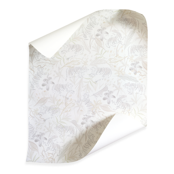 Frida Sand wallpaper roll featuring hand-painted tiger print in white, taupe, and cream by Pepper Home.