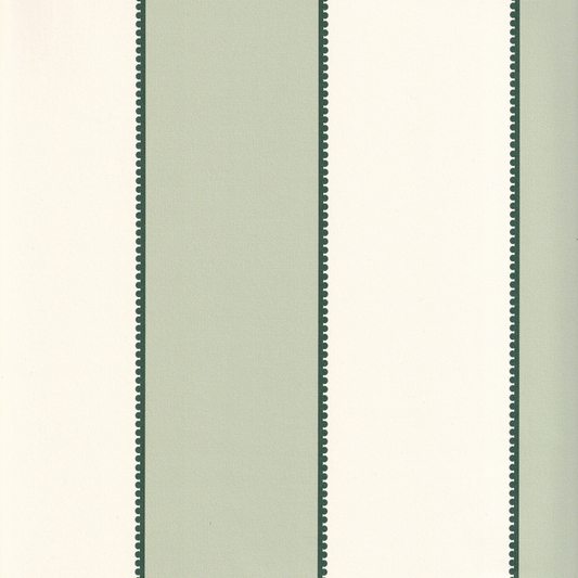 Florence Eucalyptus fabric with bold green stripes and scalloped edges, perfect for custom curtains by Pepper Home.