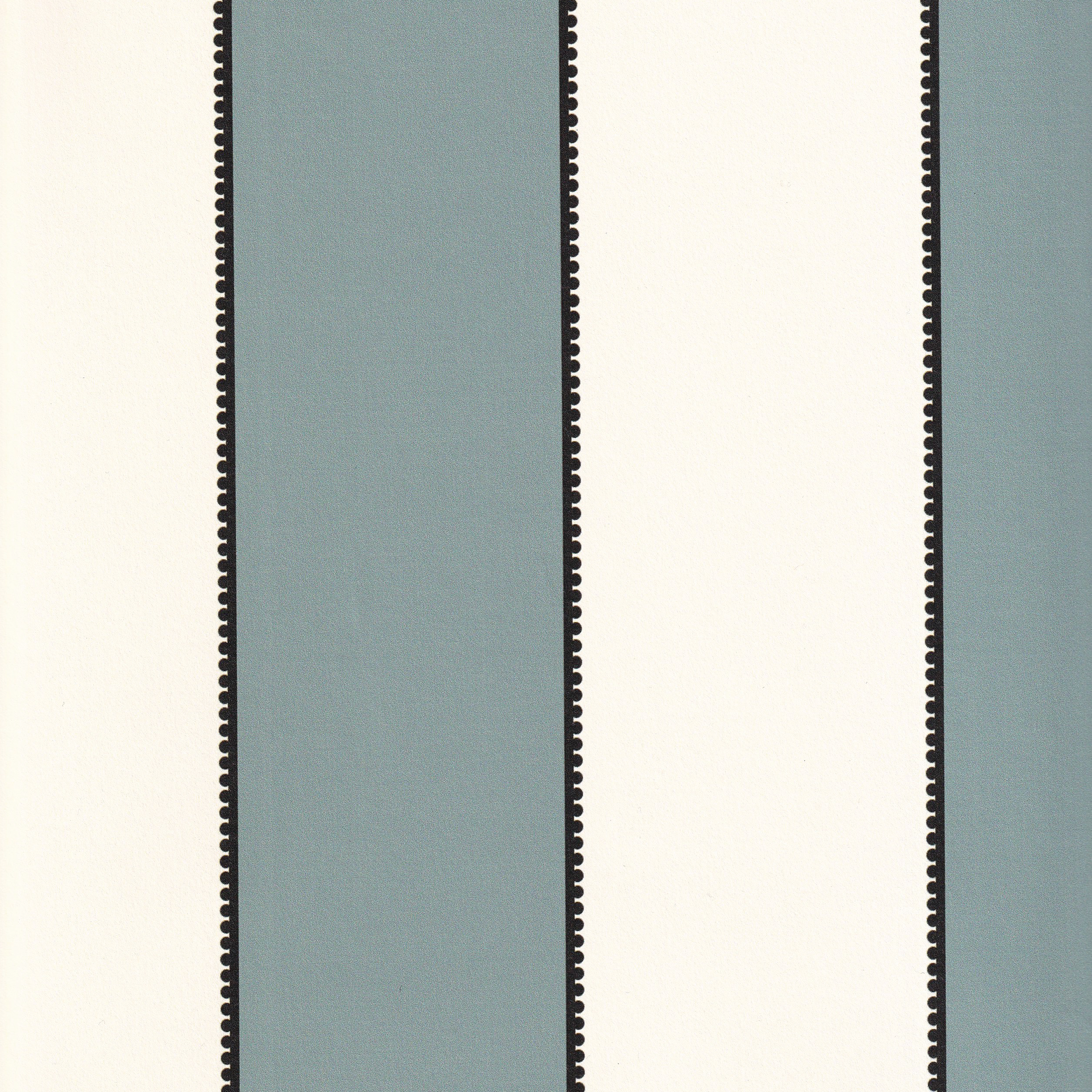 Florence Harbor custom curtains by Pepper Home feature bold blue stripes with delicate scalloped edges for a tailored, playful look.