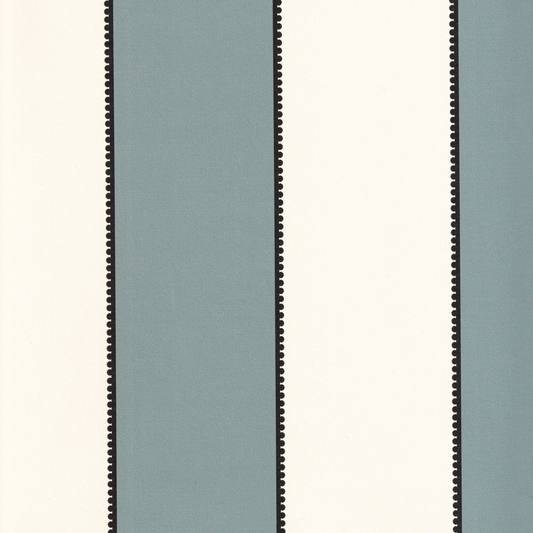 Florence Harbor custom curtains by Pepper Home feature bold blue stripes with delicate scalloped edges for a tailored, playful look.