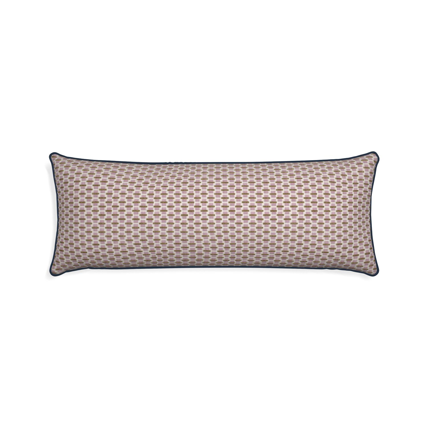 Xl-lumbar willow orchid custom pink geometric chenillepillow with c piping on white background