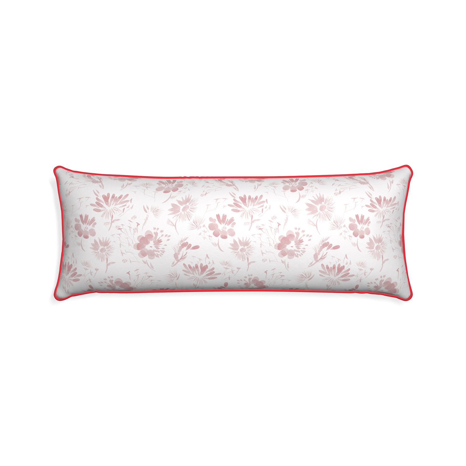 Xl-lumbar blake custom pink floralpillow with cherry piping on white background