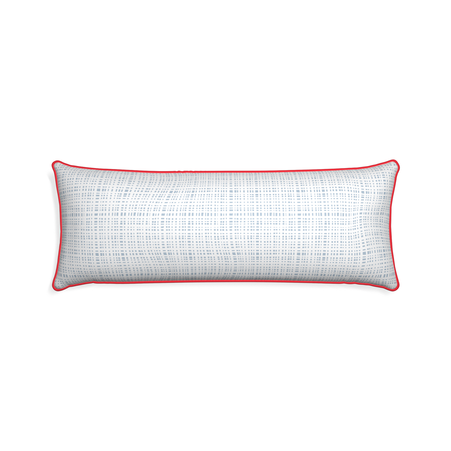 Xl-lumbar ginger custom plaid sky bluepillow with cherry piping on white background
