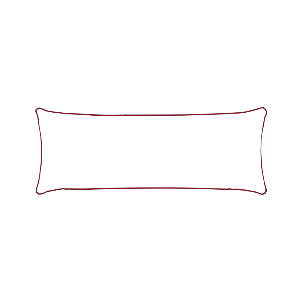 Xl-lumbar ruby moss custom pillow with cherry piping on white background