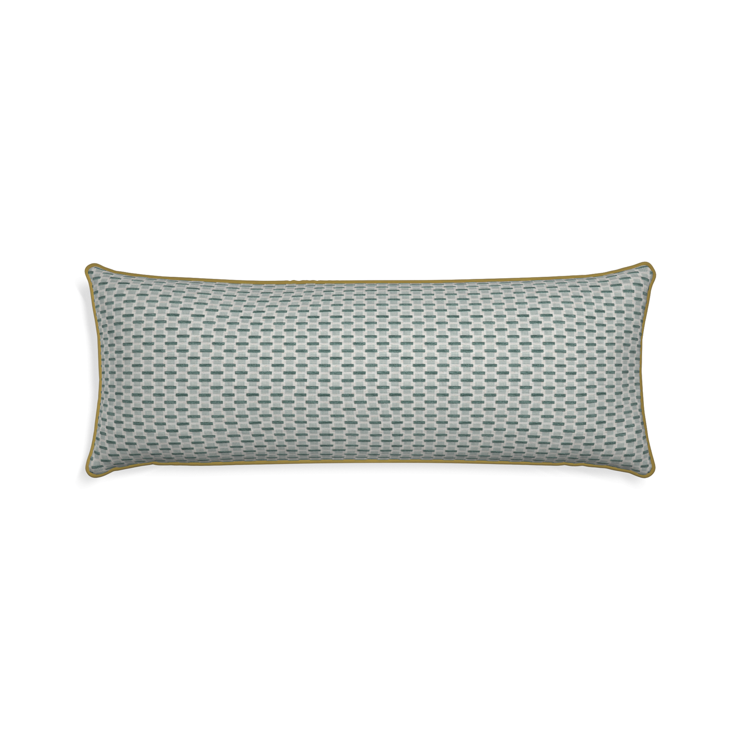 Xl-lumbar willow mint custom green geometric chenillepillow with c piping on white background