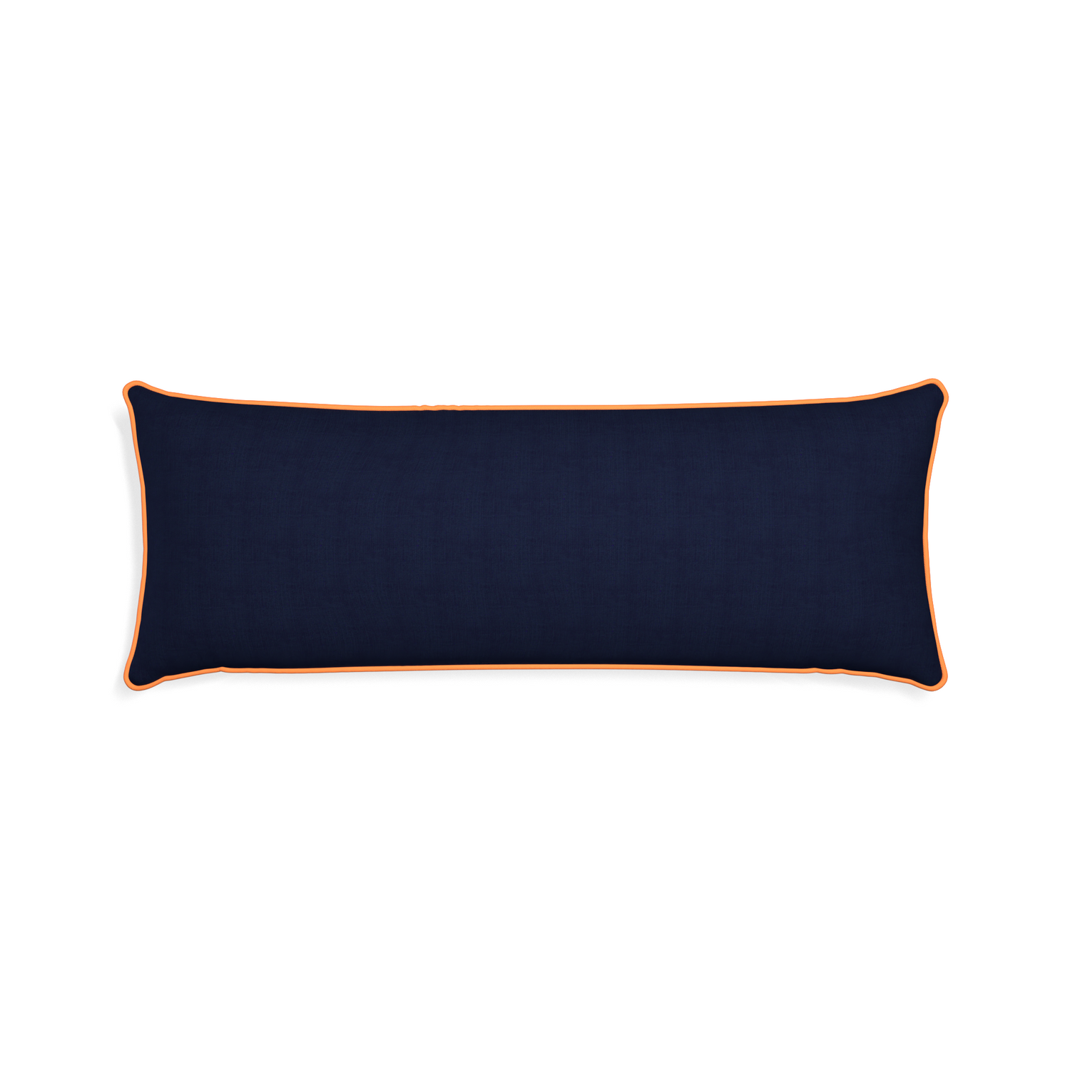 Xl-lumbar midnight custom navy bluepillow with clementine piping on white background