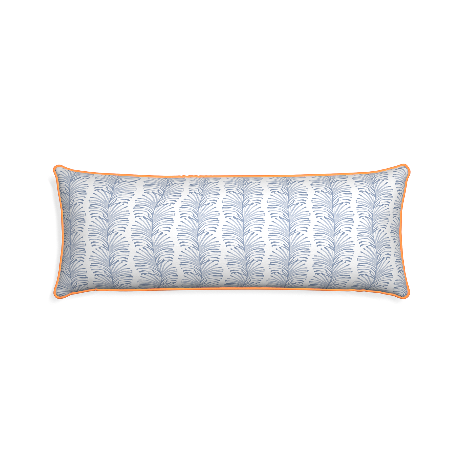 Xl-lumbar emma sky custom sky blue botanical stripepillow with clementine piping on white background