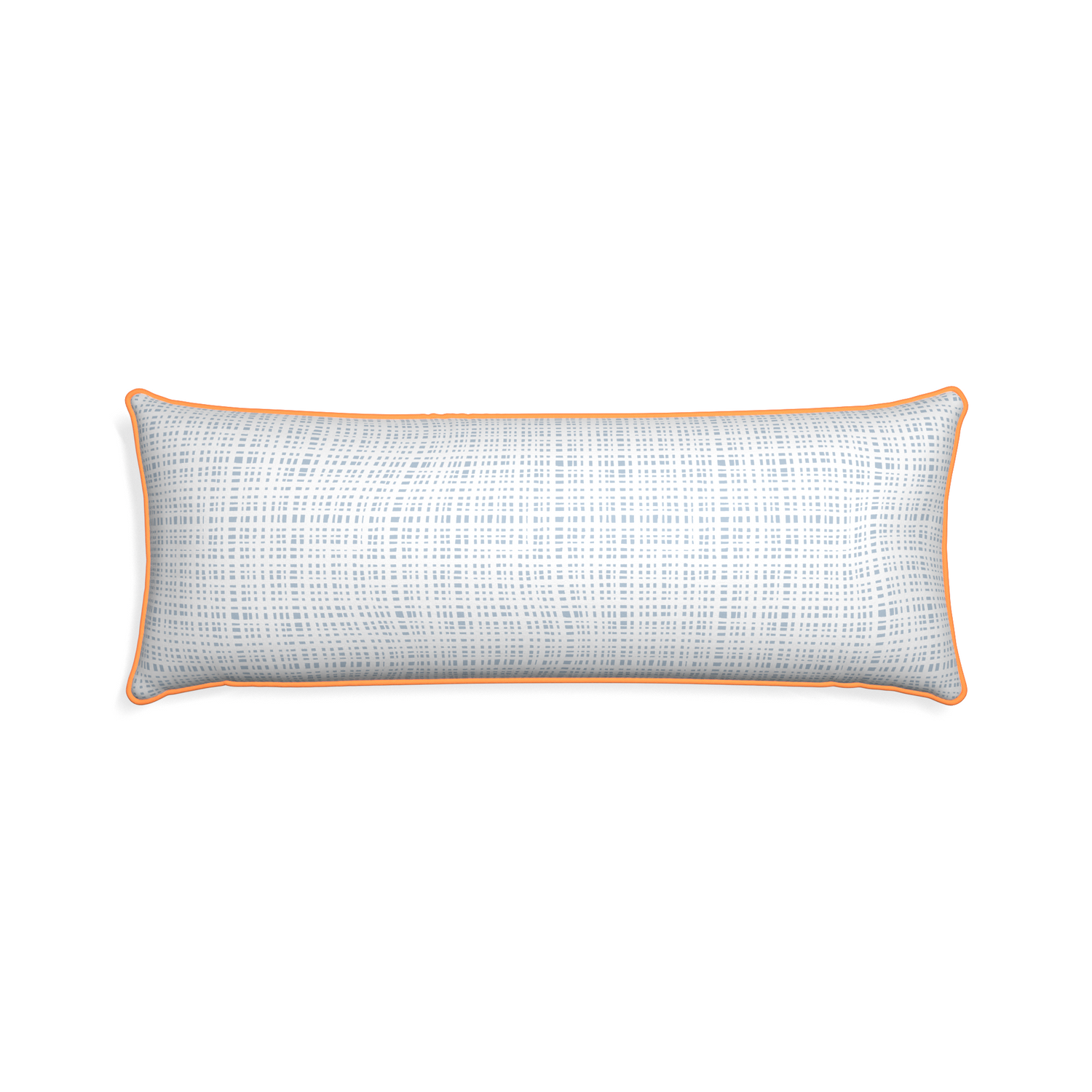 Xl-lumbar ginger custom plaid sky bluepillow with clementine piping on white background