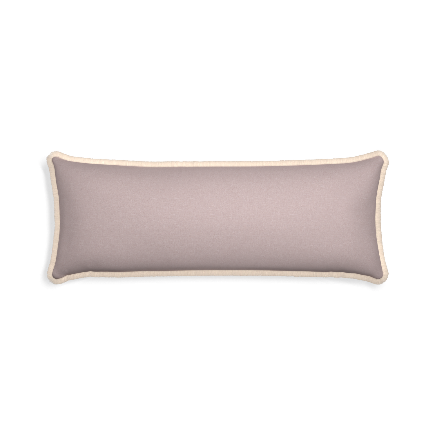Xl-lumbar orchid custom mauve pinkpillow with cream fringe on white background