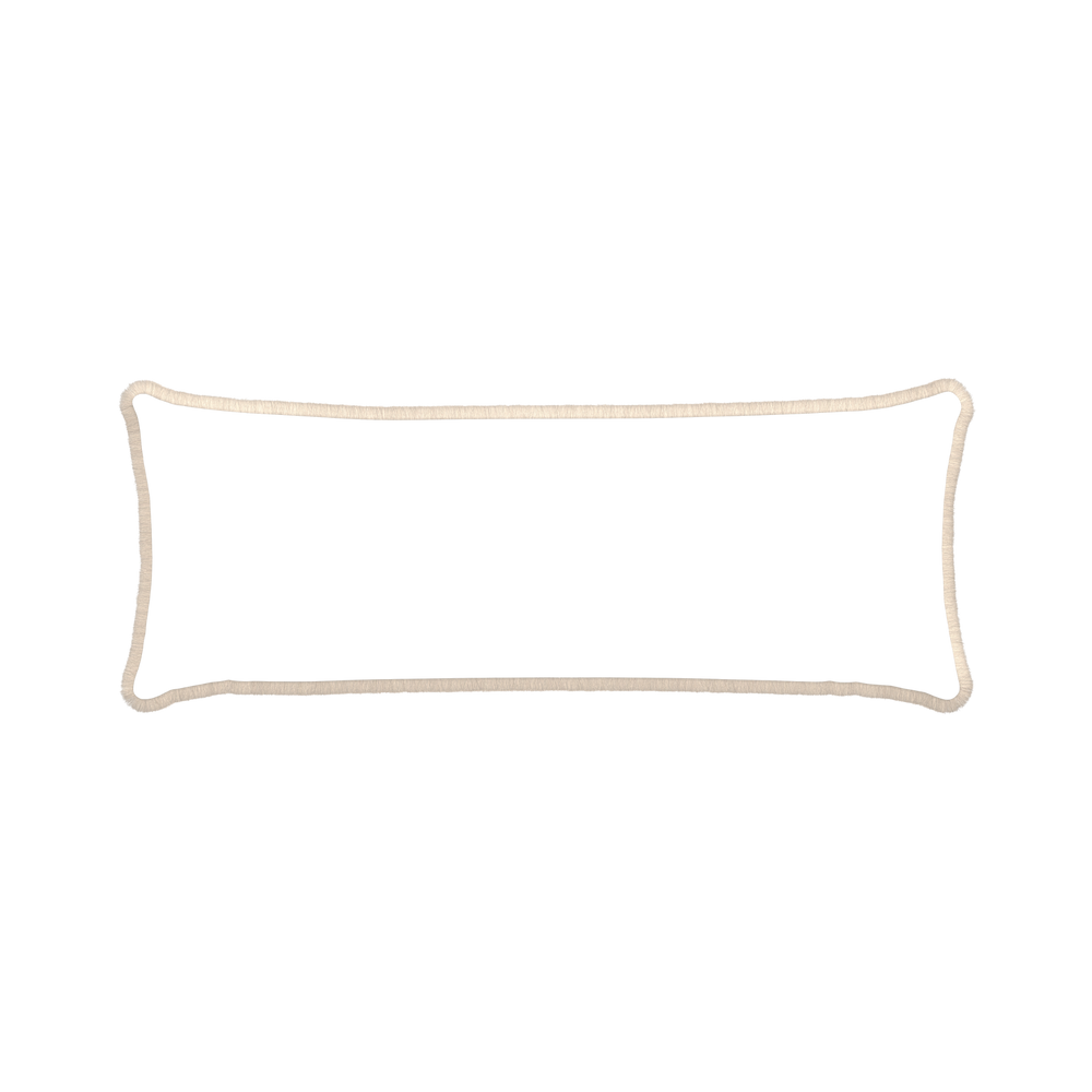 Xl-lumbar ruby moss custom pillow with cream fringe on white background