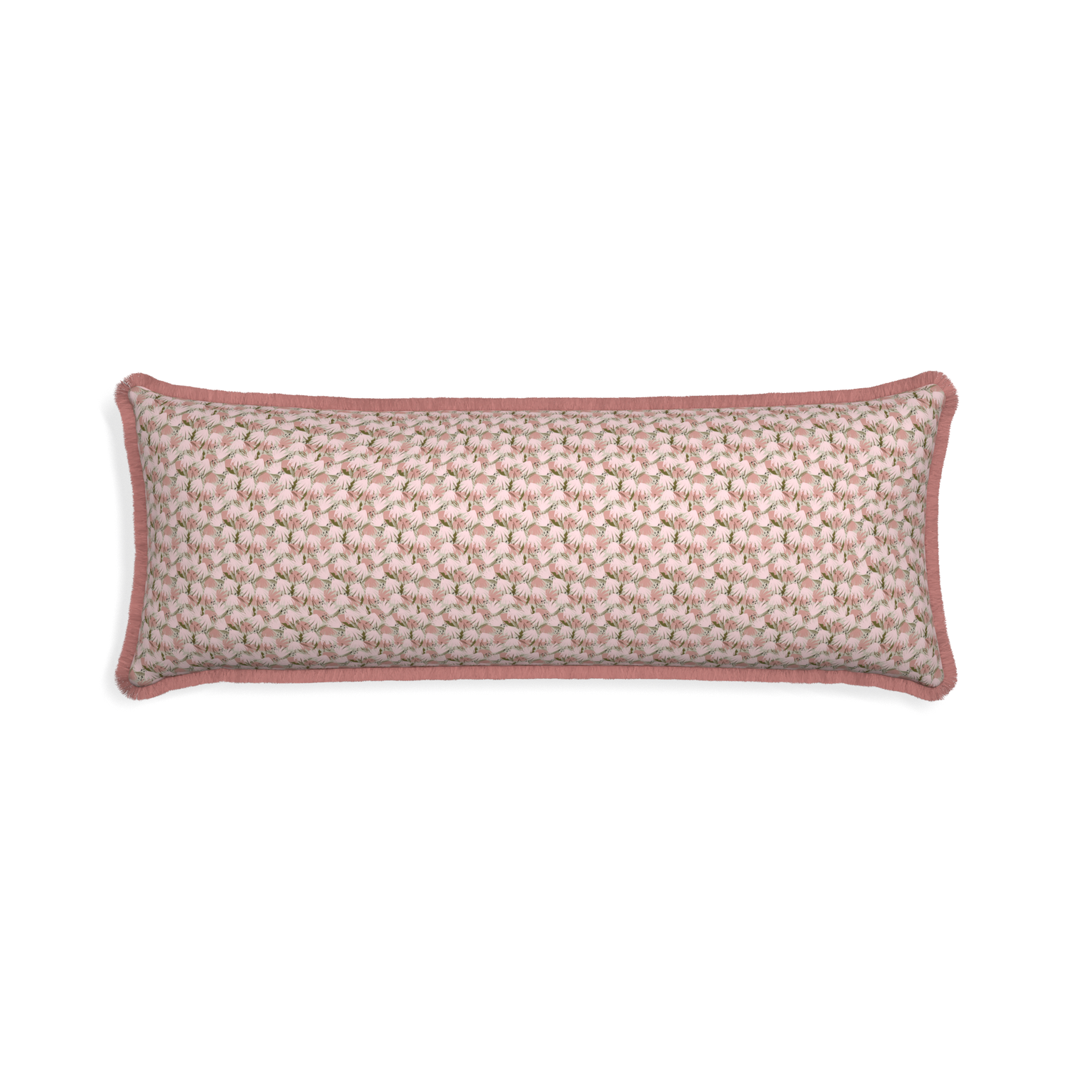 Xl-lumbar eden pink custom pink floralpillow with d fringe on white background