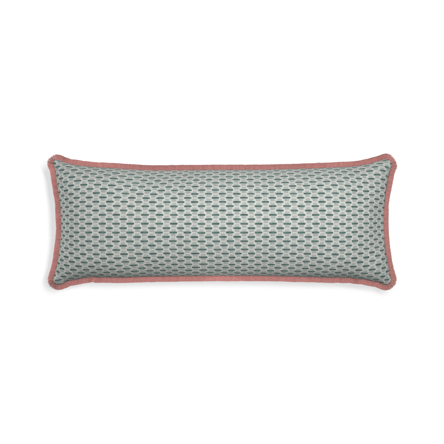 Xl-lumbar willow mint custom green geometric chenillepillow with d fringe on white background