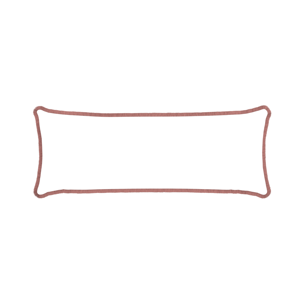 Xl-lumbar ruby moss custom pillow with d fringe on white background