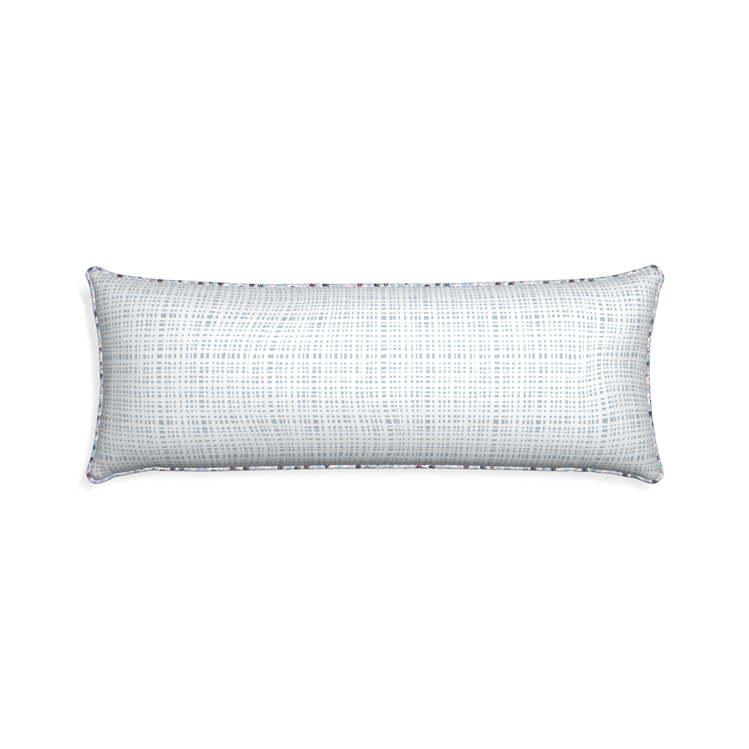 Xl-lumbar ginger custom plaid sky bluepillow with e piping on white background