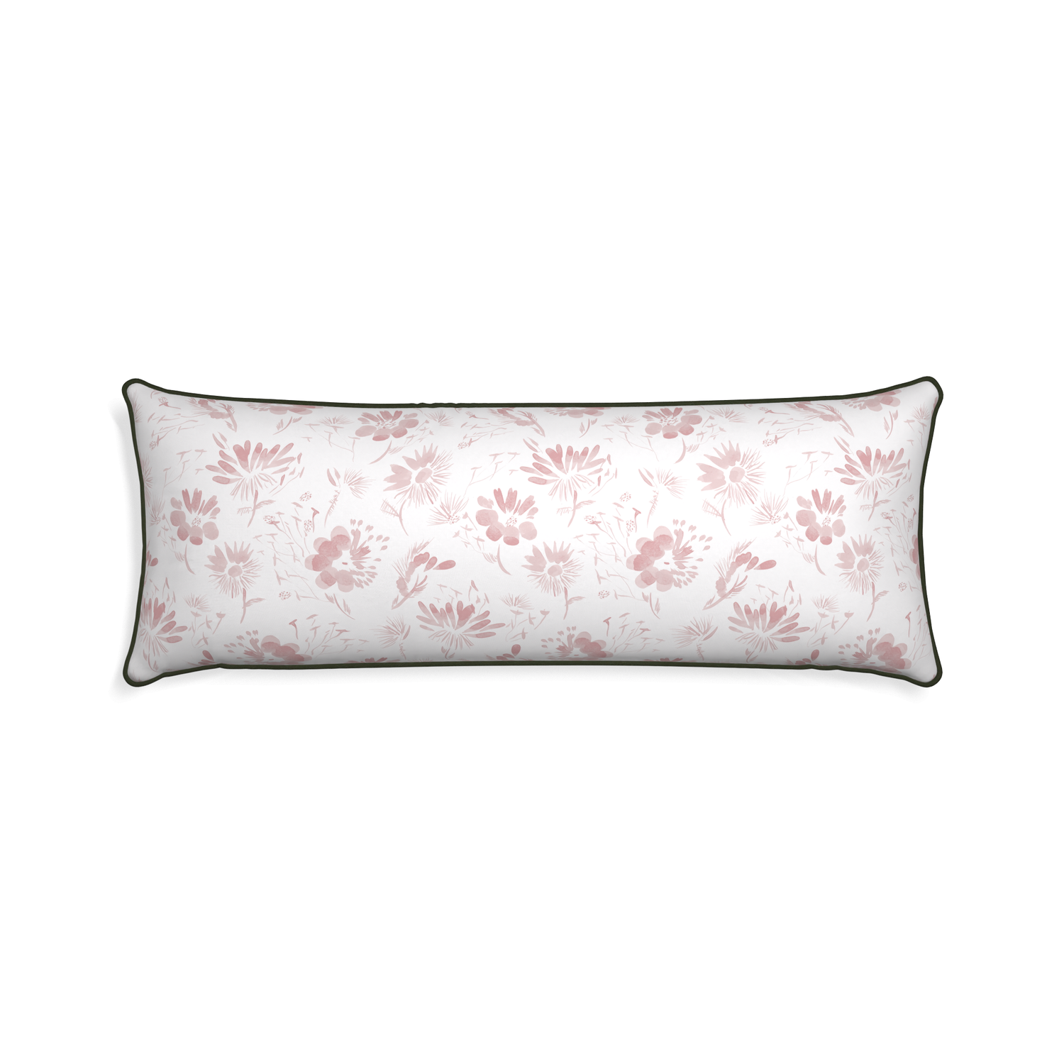 Xl-lumbar blake custom pink floralpillow with f piping on white background