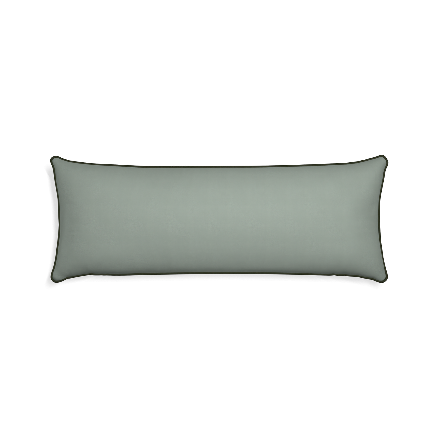 Xl-lumbar sage custom sage green cottonpillow with f piping on white background