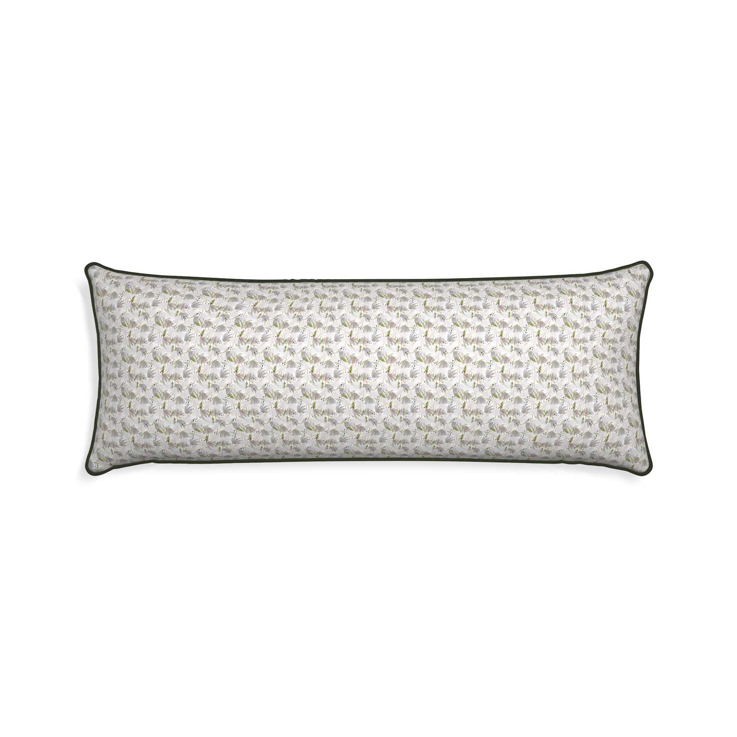 Xl-lumbar eden grey custom grey floralpillow with f piping on white background