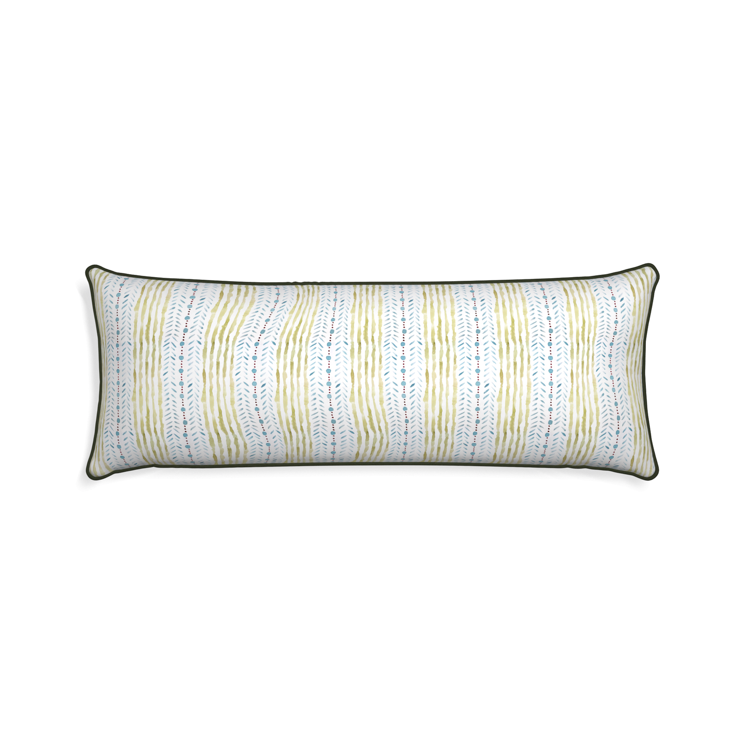 Xl-lumbar julia custom blue & green stripedpillow with f piping on white background
