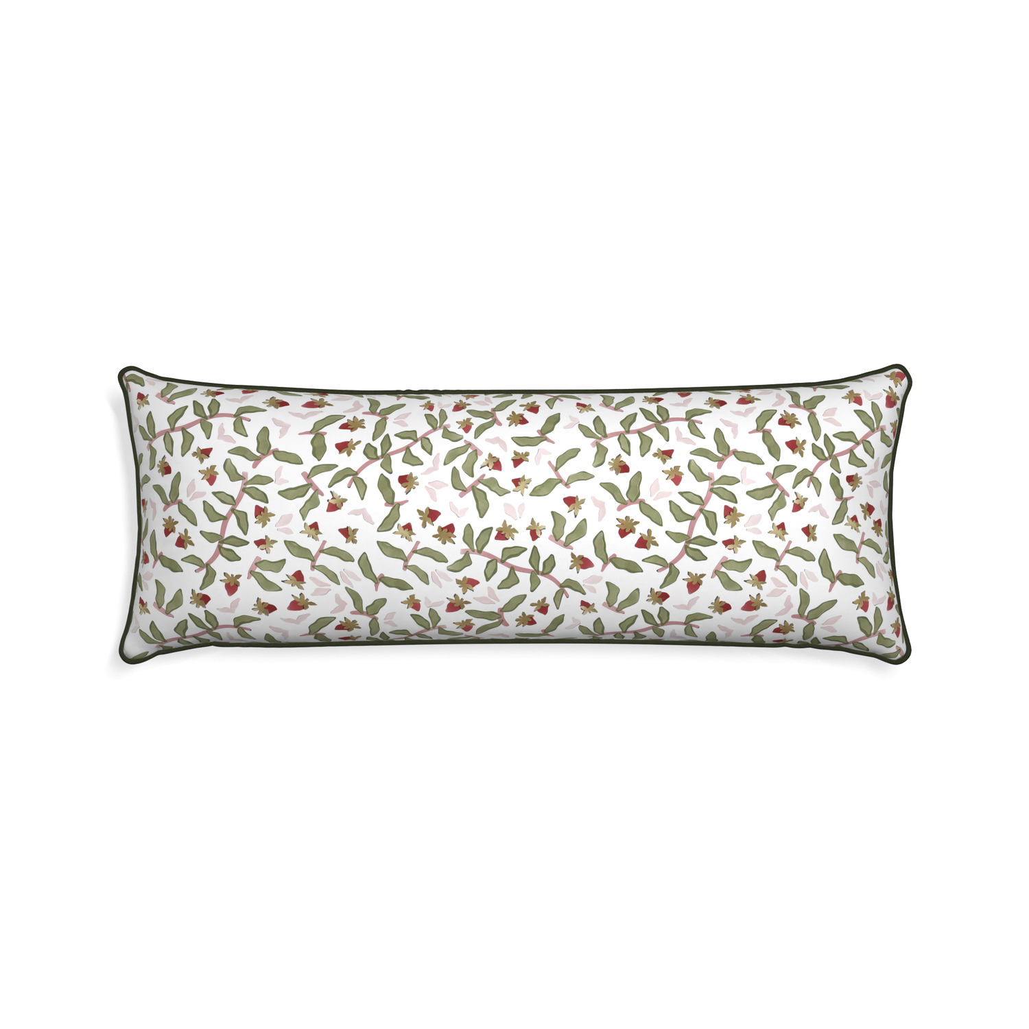 Xl-lumbar nellie custom strawberry & botanicalpillow with f piping on white background
