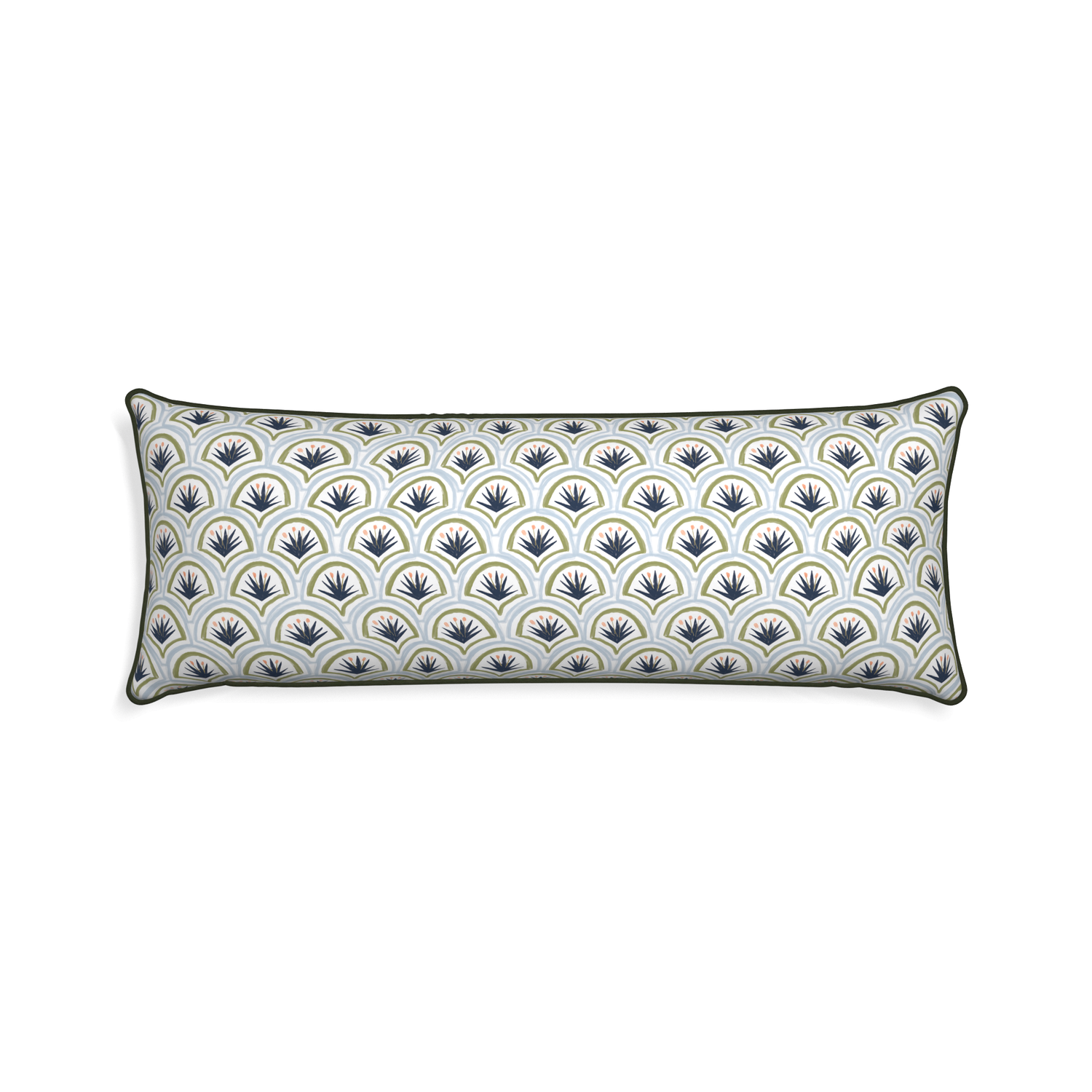 Xl-lumbar thatcher midnight custom art deco palm patternpillow with f piping on white background