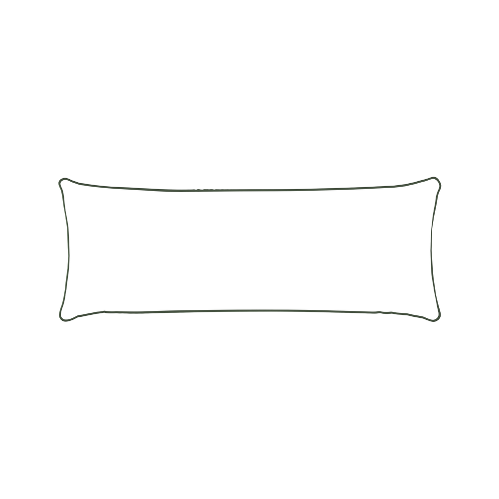 Xl-lumbar ruby moss custom pillow with f piping on white background