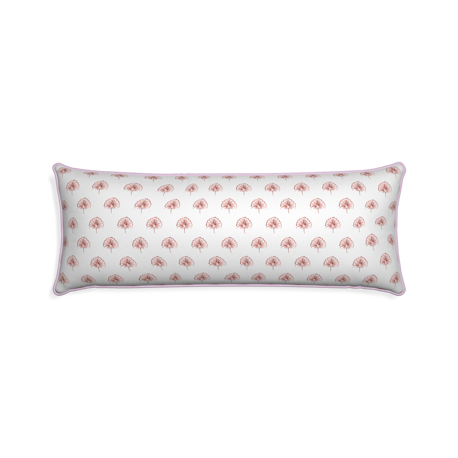 Xl-lumbar penelope rose custom floral pinkpillow with l piping on white background