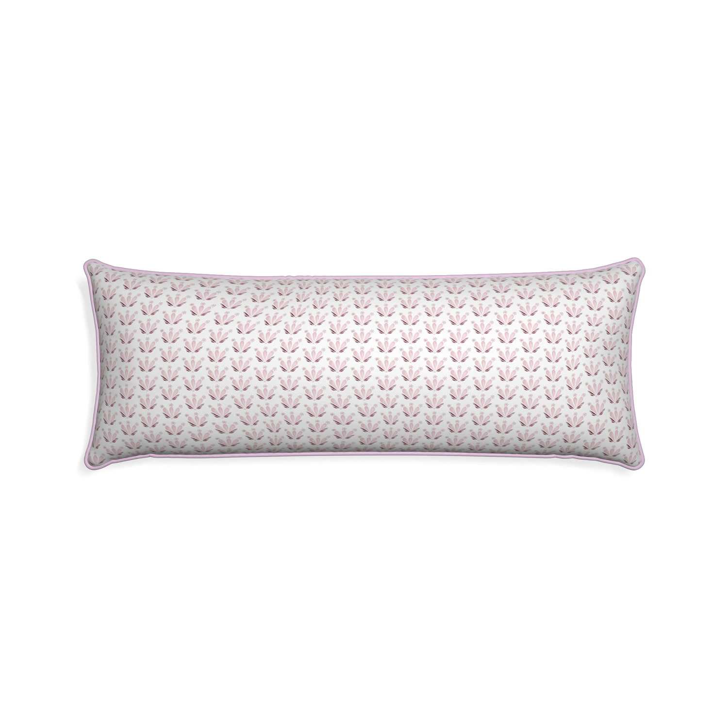 Xl-lumbar serena pink custom pink & burgundy drop repeat floralpillow with l piping on white background