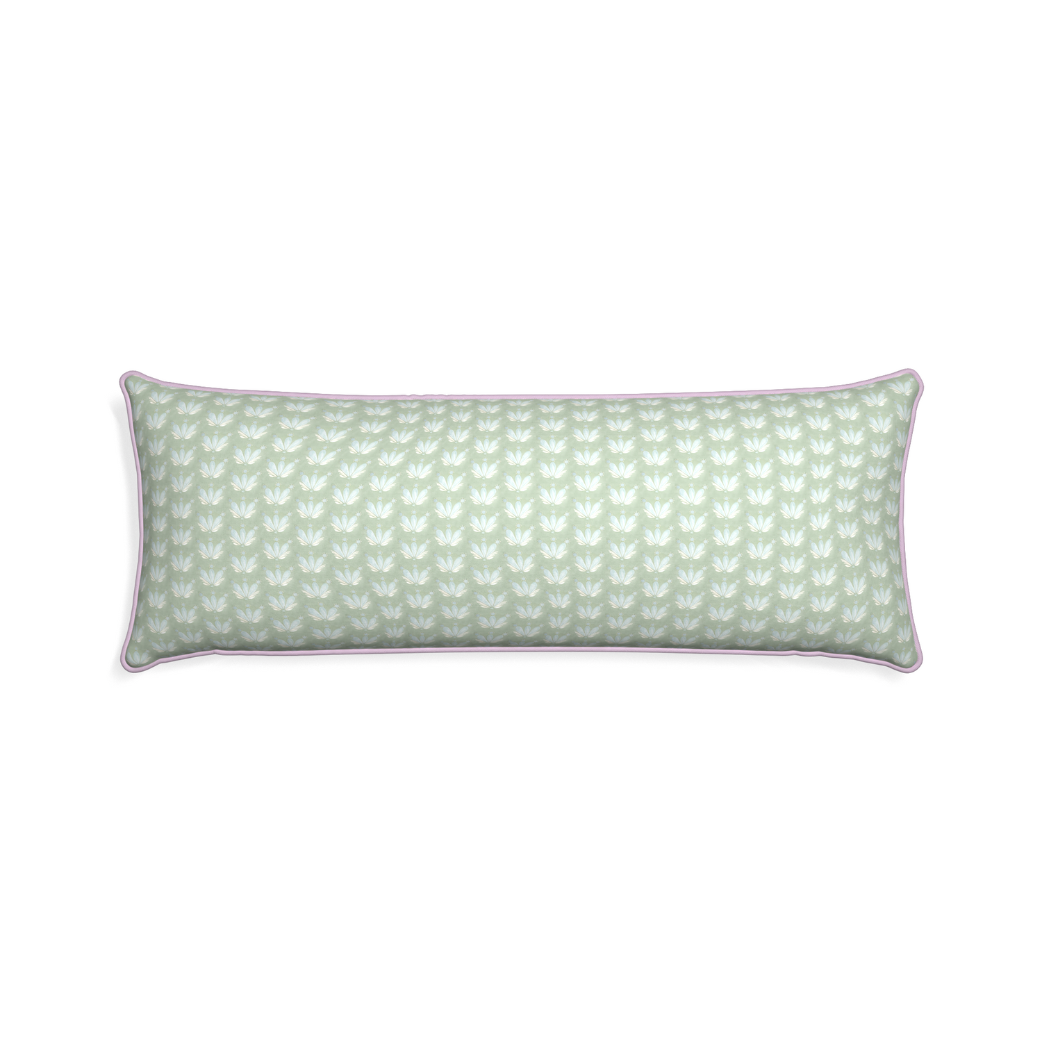 Xl-lumbar serena sea salt custom blue & green floral drop repeatpillow with l piping on white background