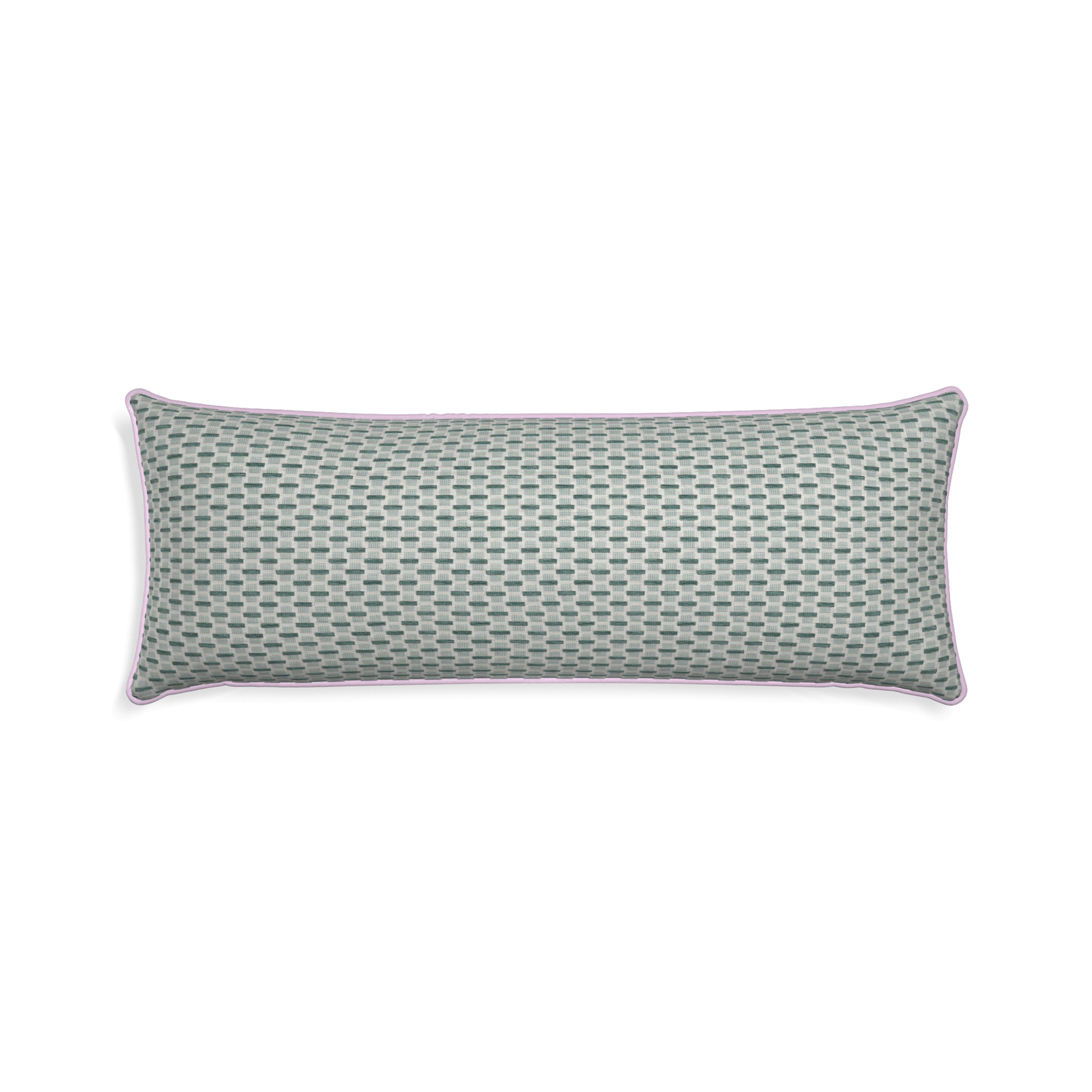 Xl-lumbar willow mint custom green geometric chenillepillow with l piping on white background