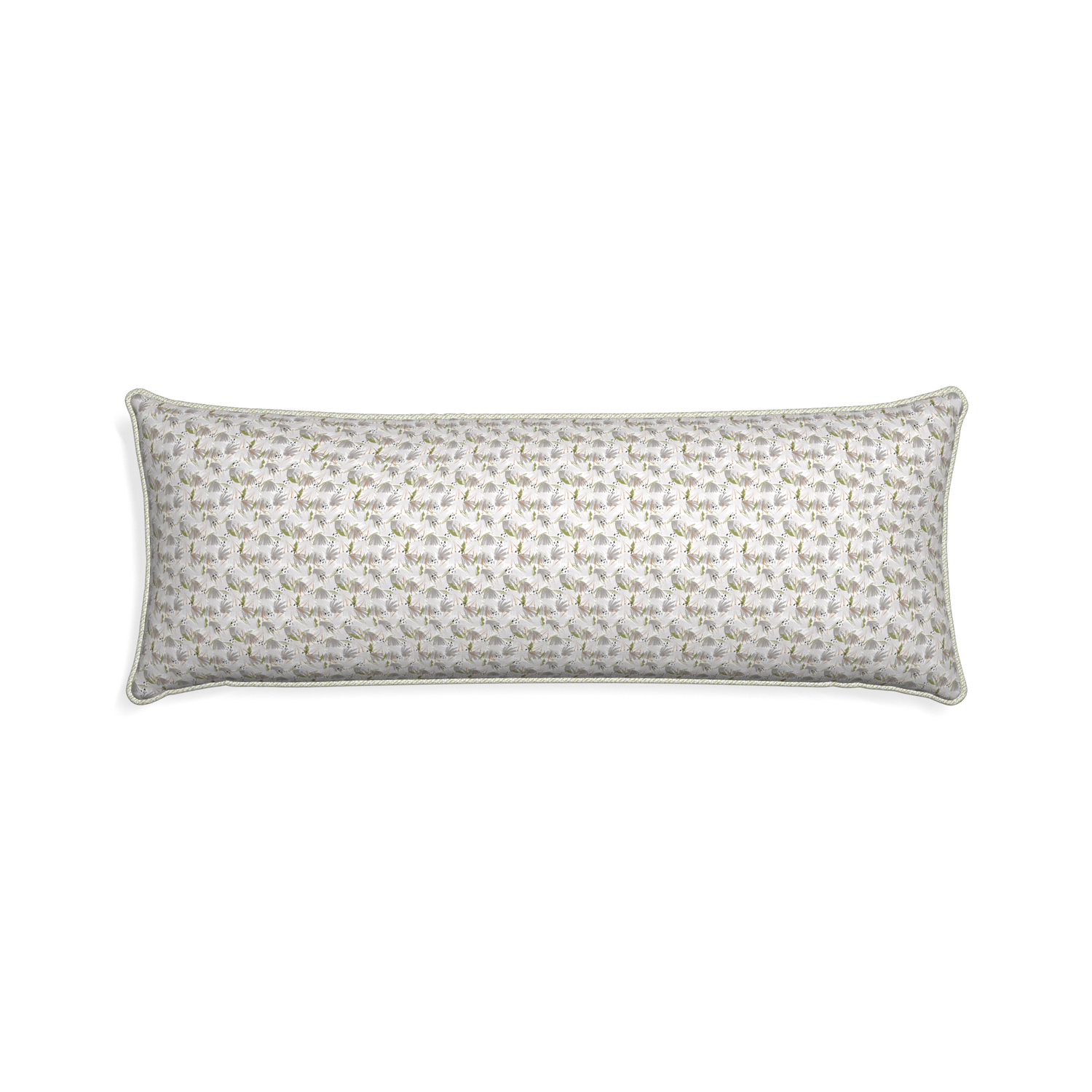 Xl-lumbar eden grey custom grey floralpillow with l piping on white background