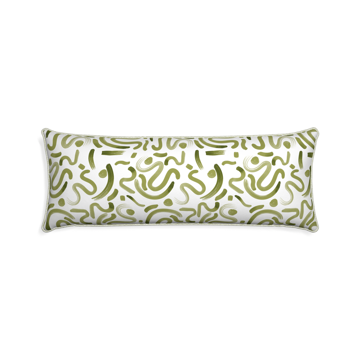 Xl-lumbar hockney moss custom moss greenpillow with l piping on white background