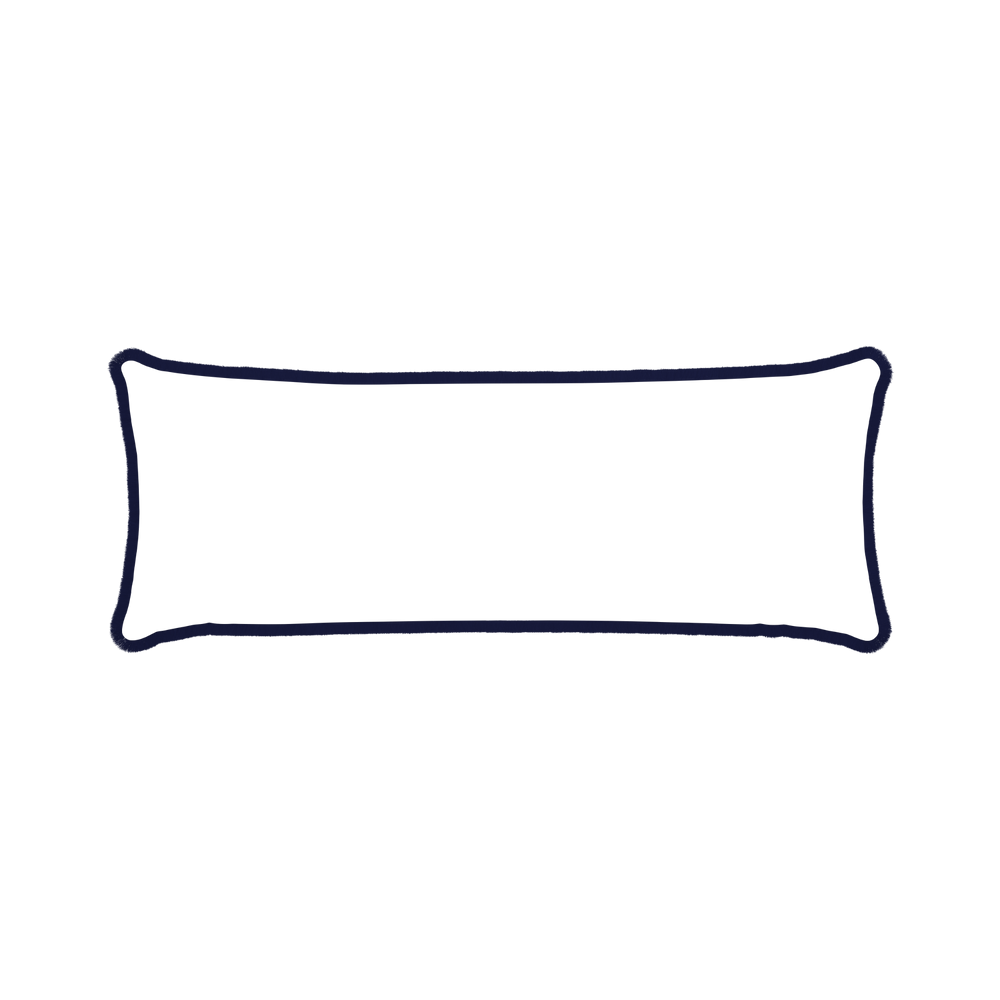 Xl-lumbar ruby moss custom pillow with midnight fringe on white background