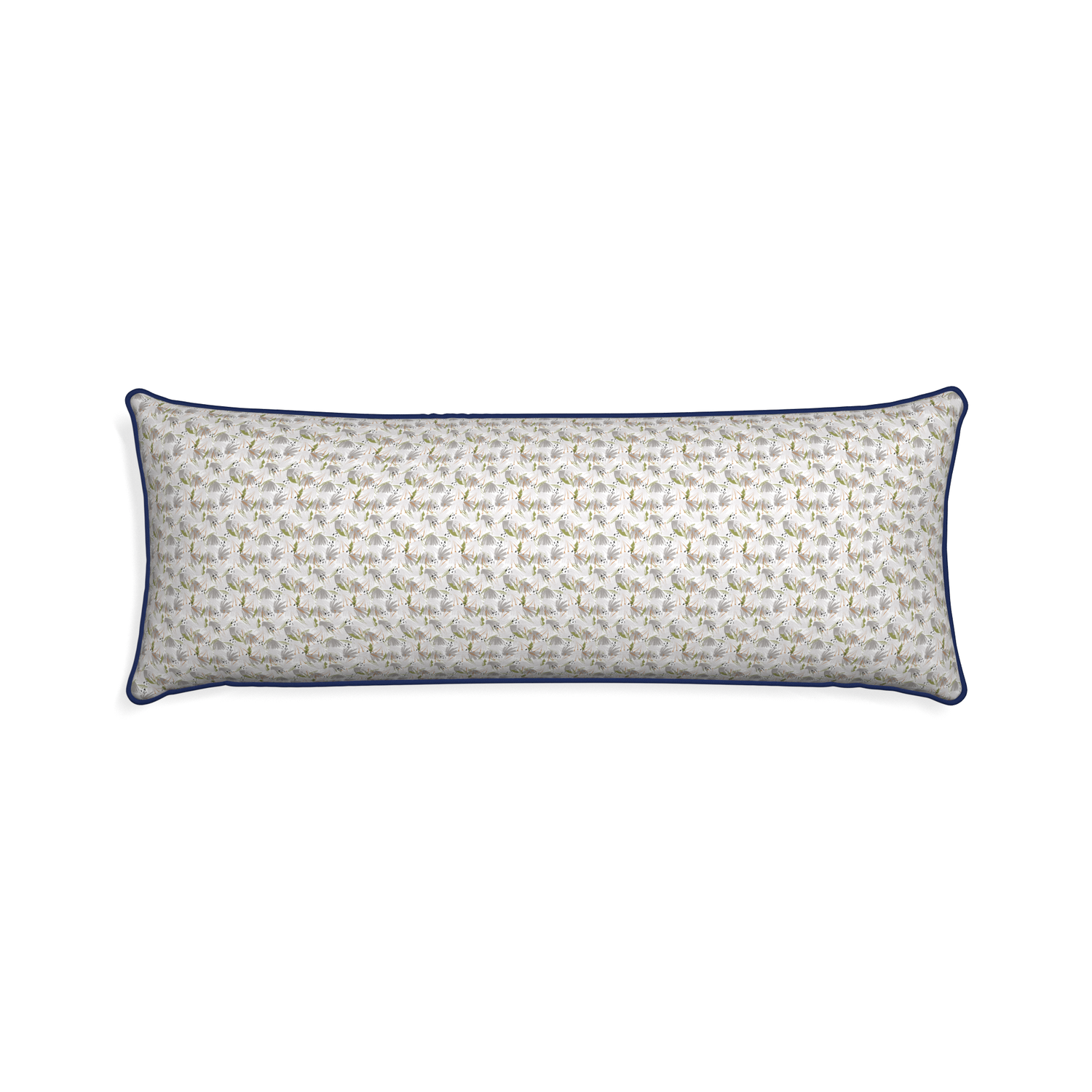 Xl-lumbar eden grey custom grey floralpillow with midnight piping on white background