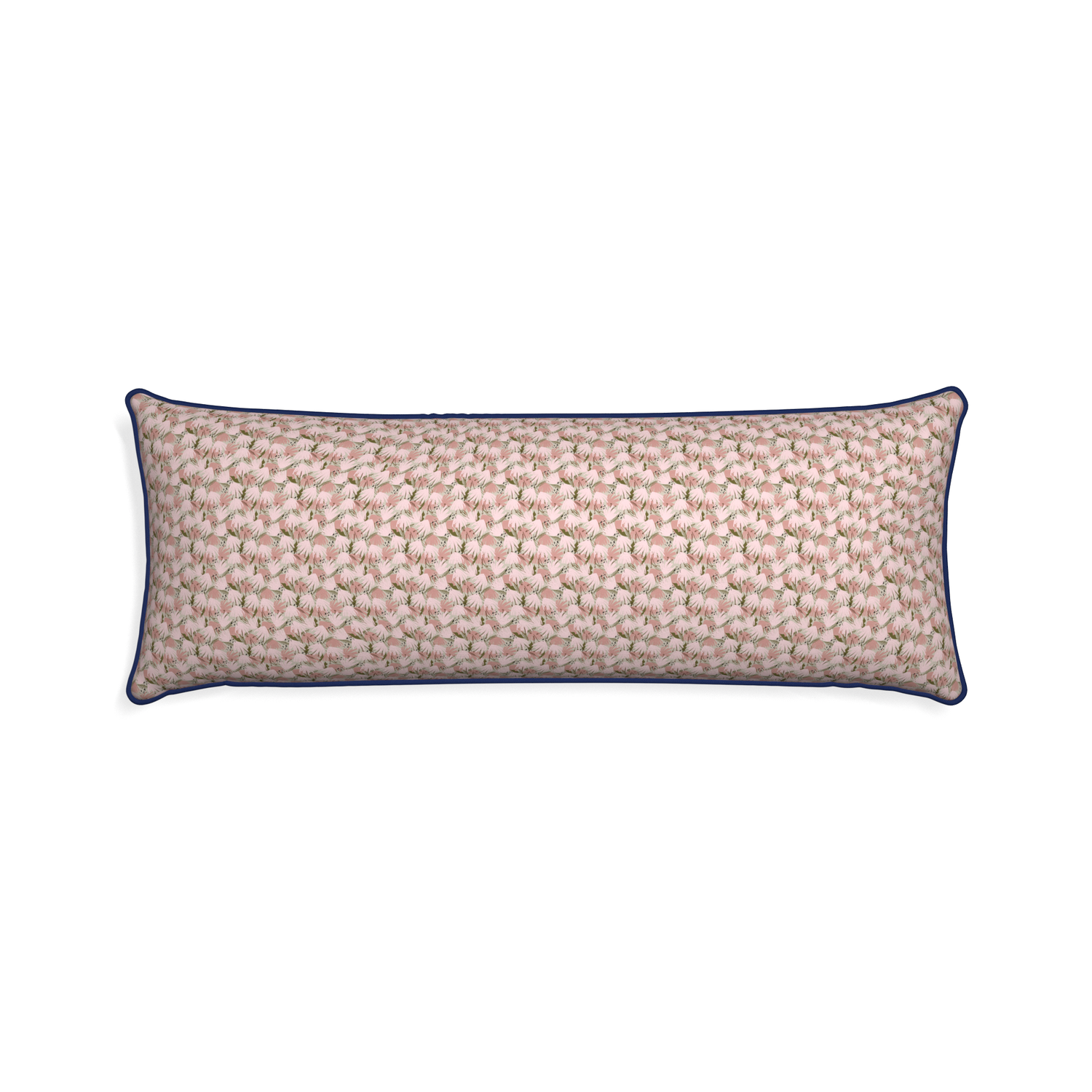 Xl-lumbar eden pink custom pink floralpillow with midnight piping on white background