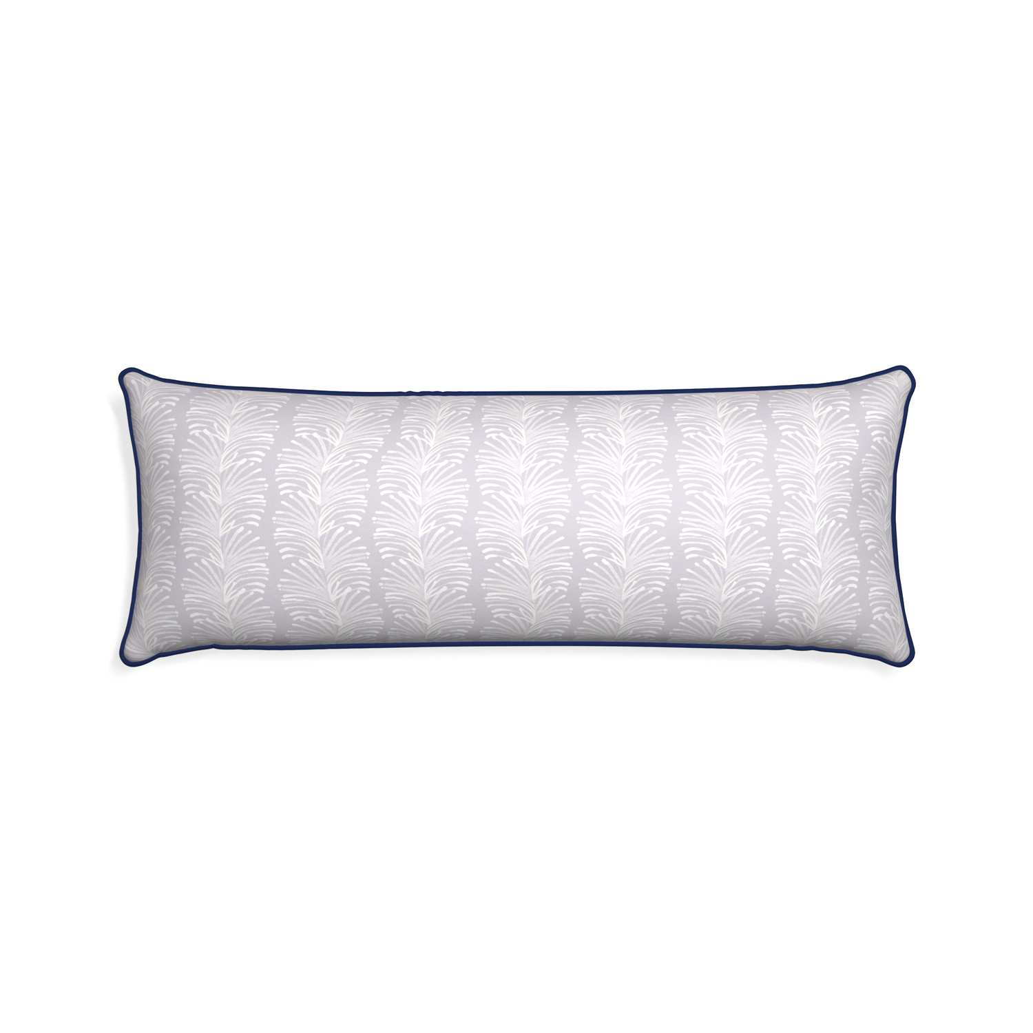 Xl-lumbar emma lavender custom lavender botanical stripepillow with midnight piping on white background