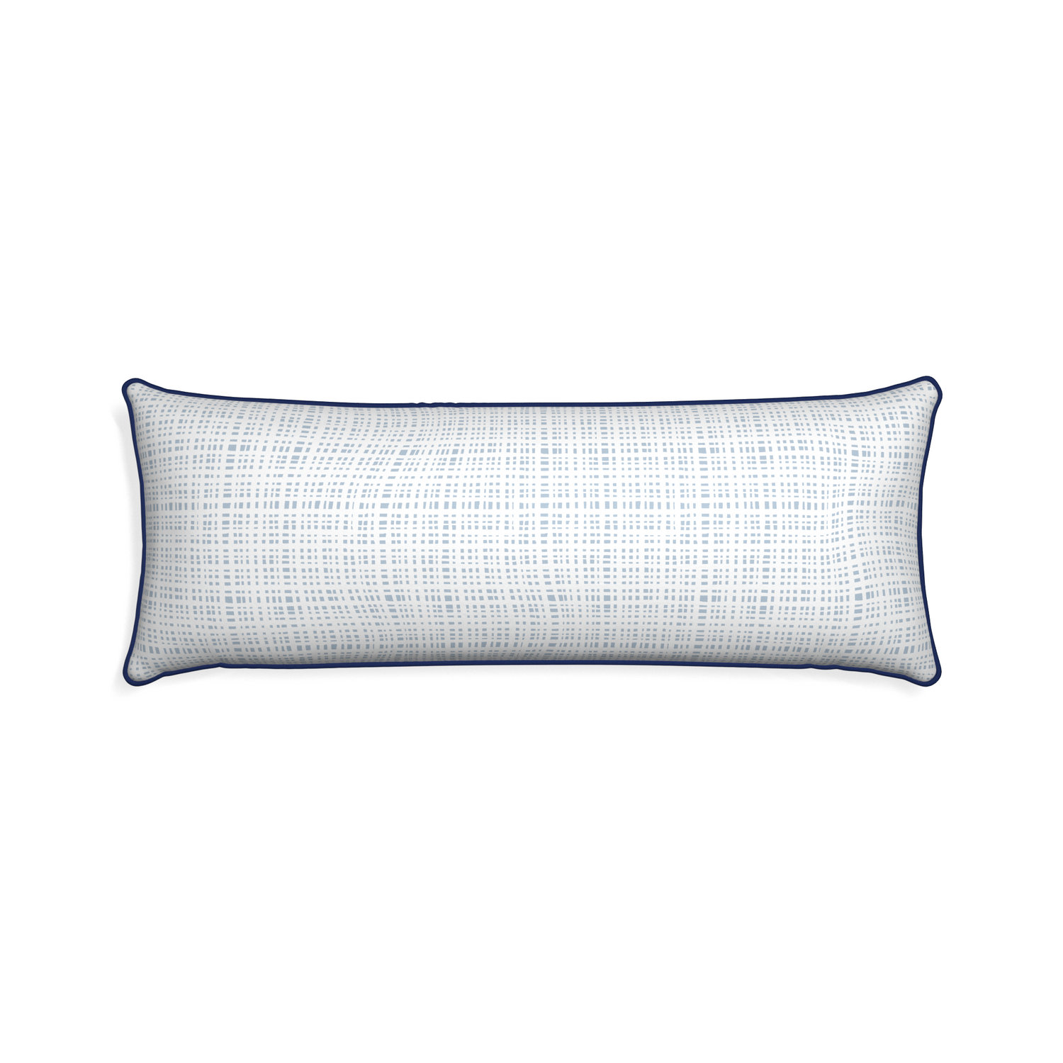 Xl-lumbar ginger custom plaid sky bluepillow with midnight piping on white background