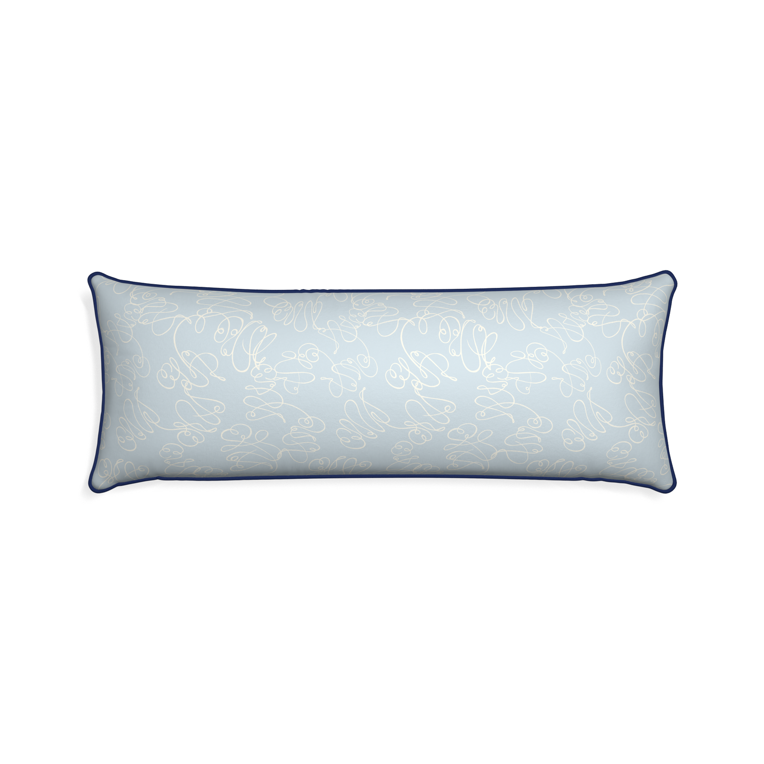Xl-lumbar mirabella custom powder blue abstractpillow with midnight piping on white background