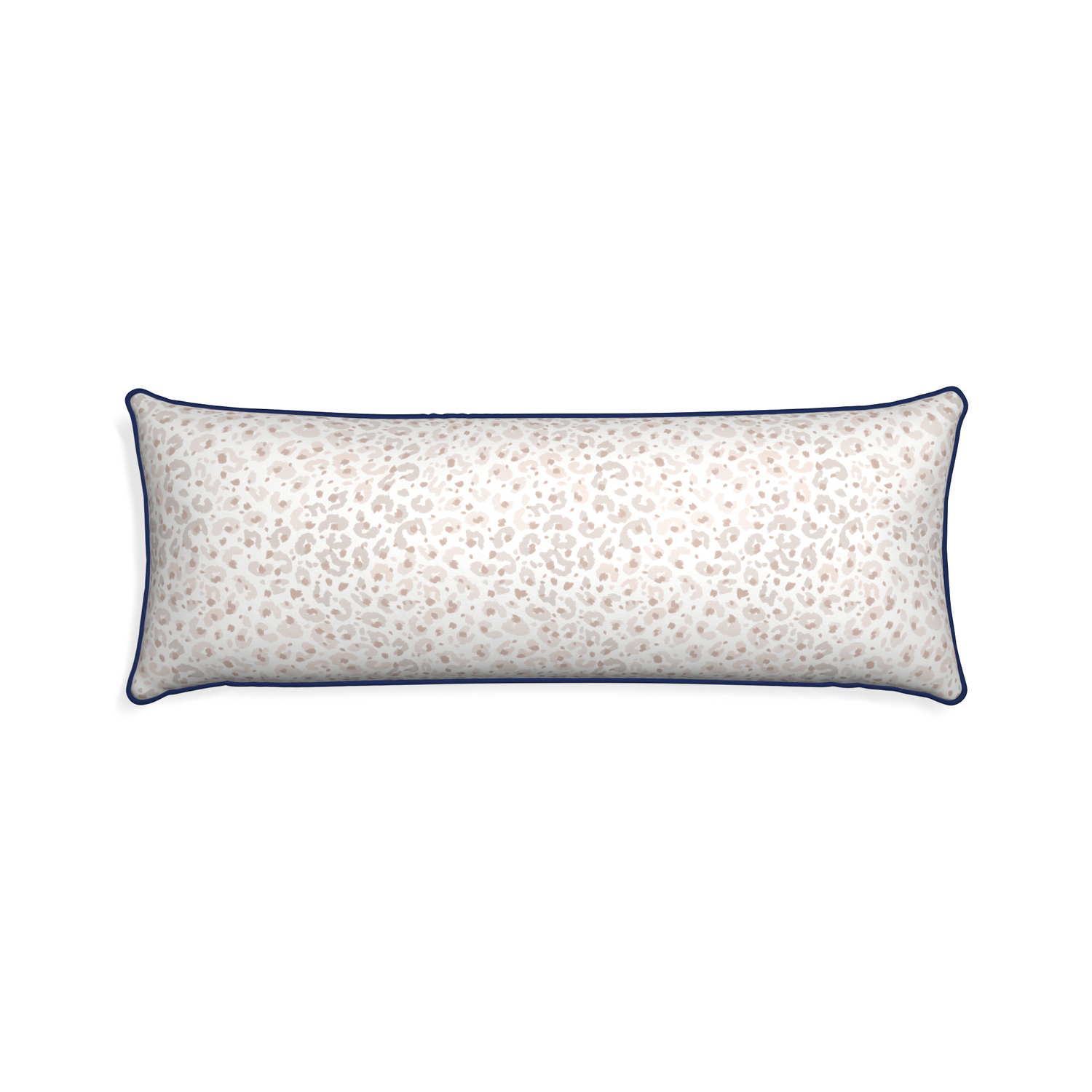 Xl-lumbar rosie custom beige animal printpillow with midnight piping on white background