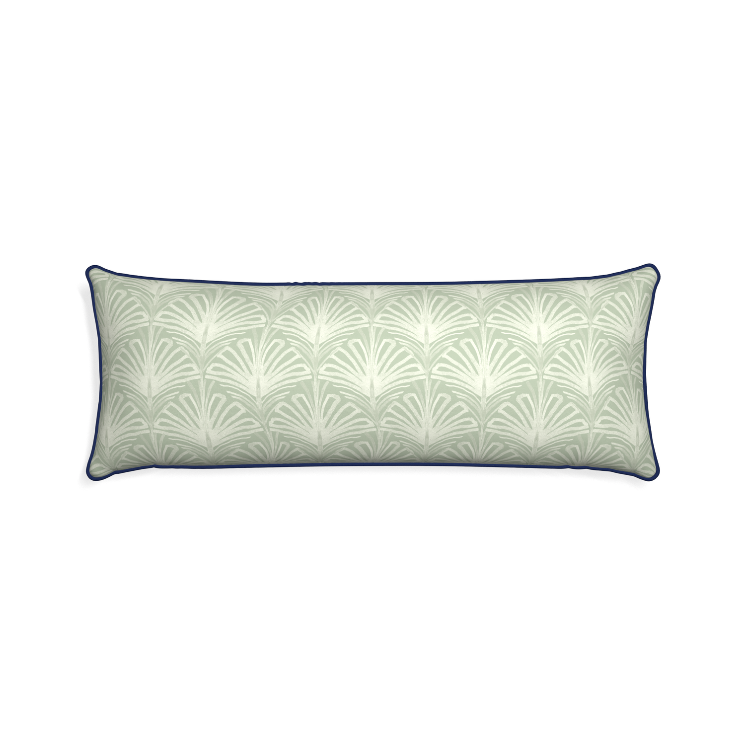 Xl-lumbar suzy sage custom sage green palmpillow with midnight piping on white background