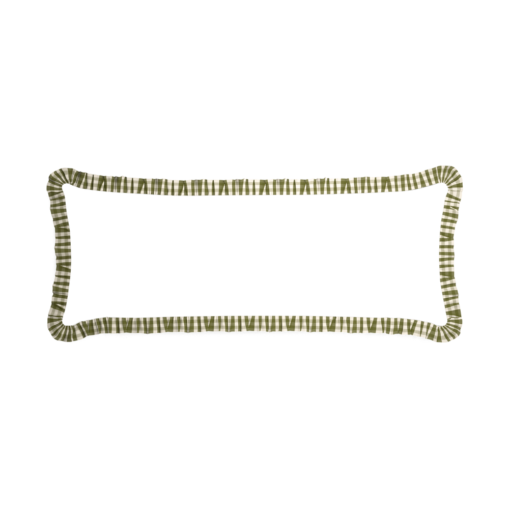 Xl-lumbar ruby moss custom pillow with m on white background