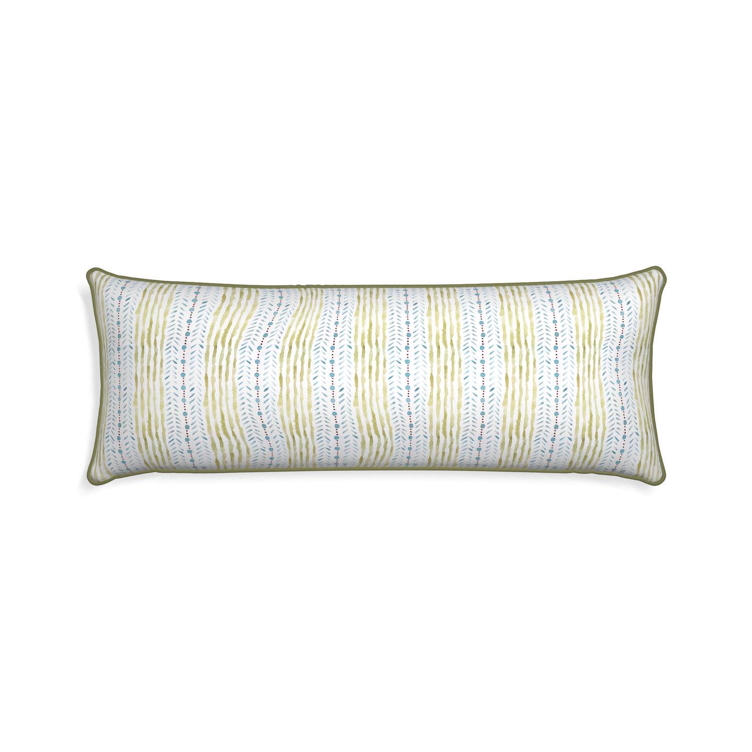 rectangle blue and green striped pillow with moss green piping
