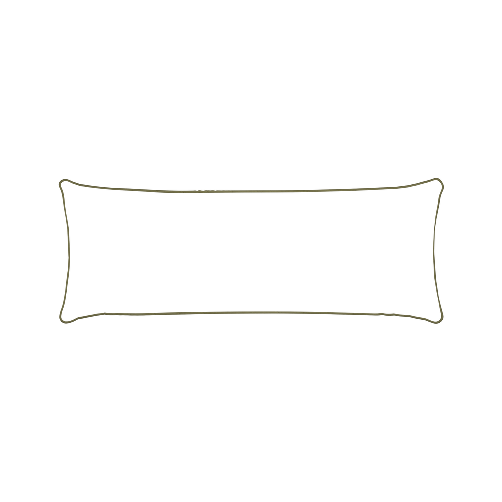 Xl-lumbar ruby moss custom pillow with moss piping on white background